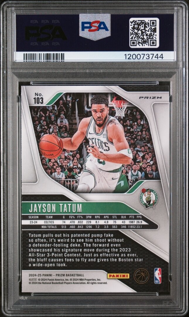 24/25 PRIZM CHOICE TIGER STRIPE SP #103 JAYSON TATUM PSA 10 – POP 1