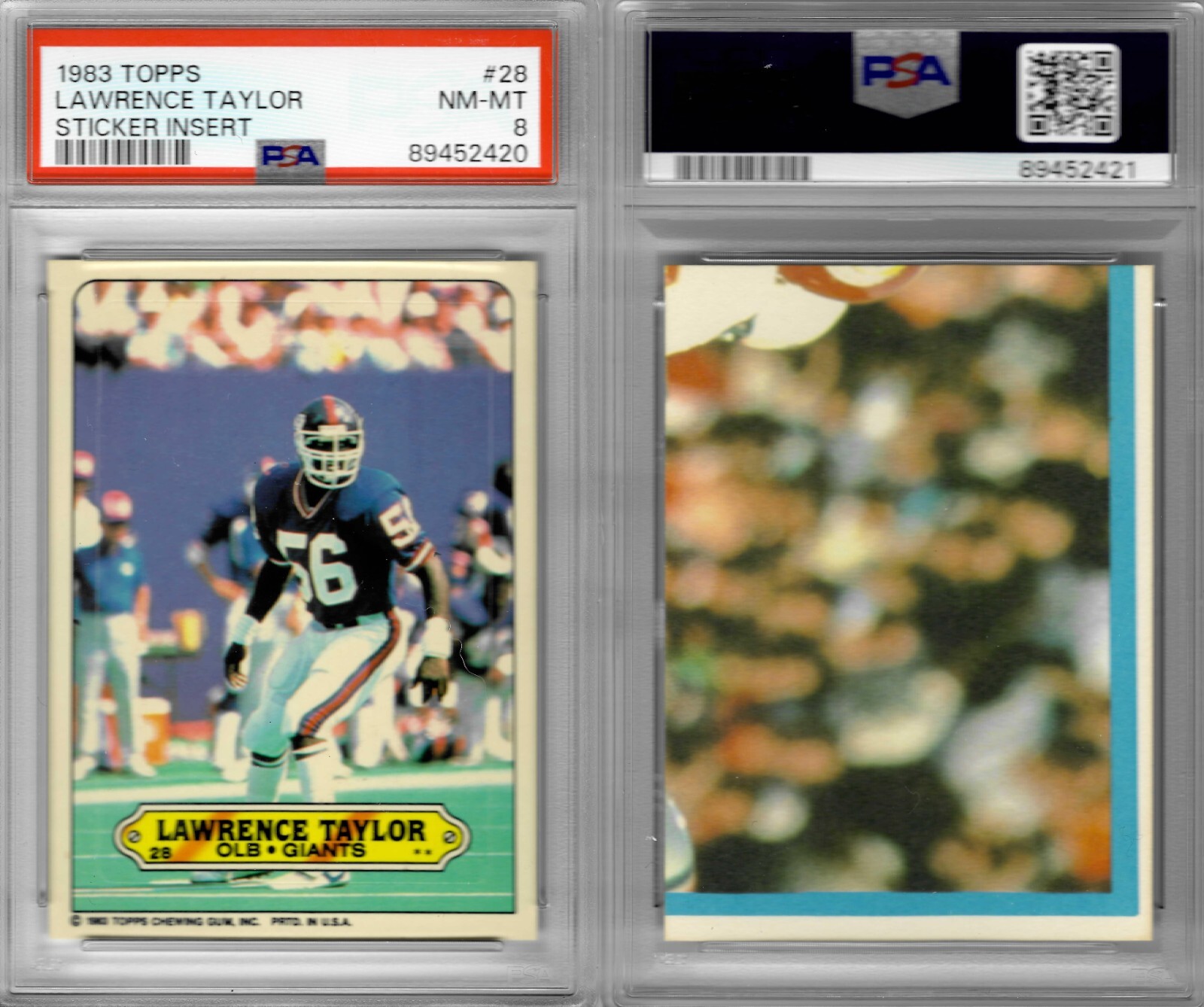 1983 Topps Sticker #28 Lawrence Taylor Graded PSA 8 NM-MT