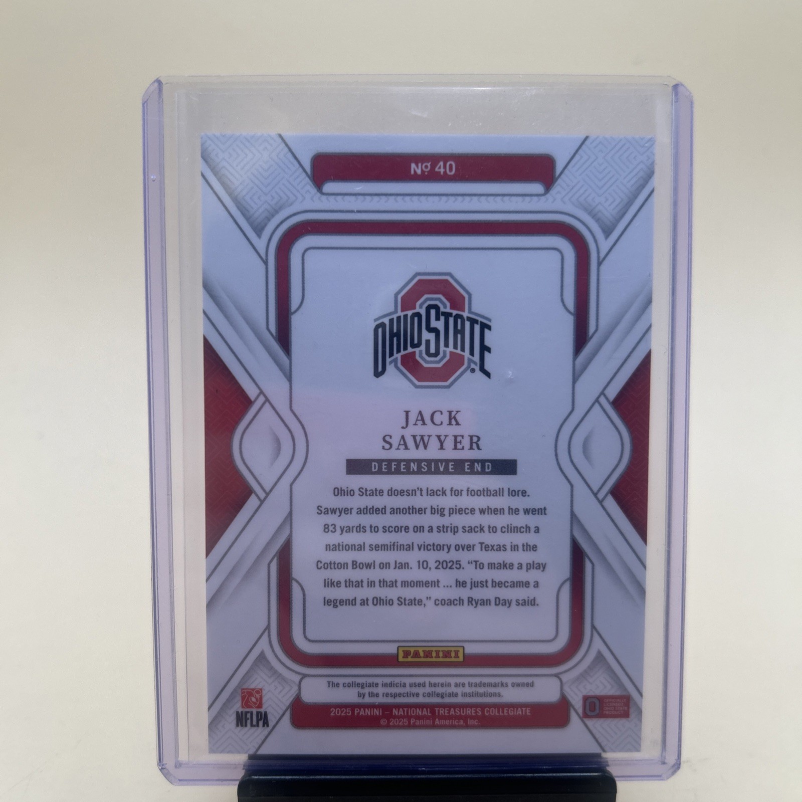 2025 NATIONAL TREASURES COLLEGE /50 ROOKIE JACK SAWYER OHIO STATE