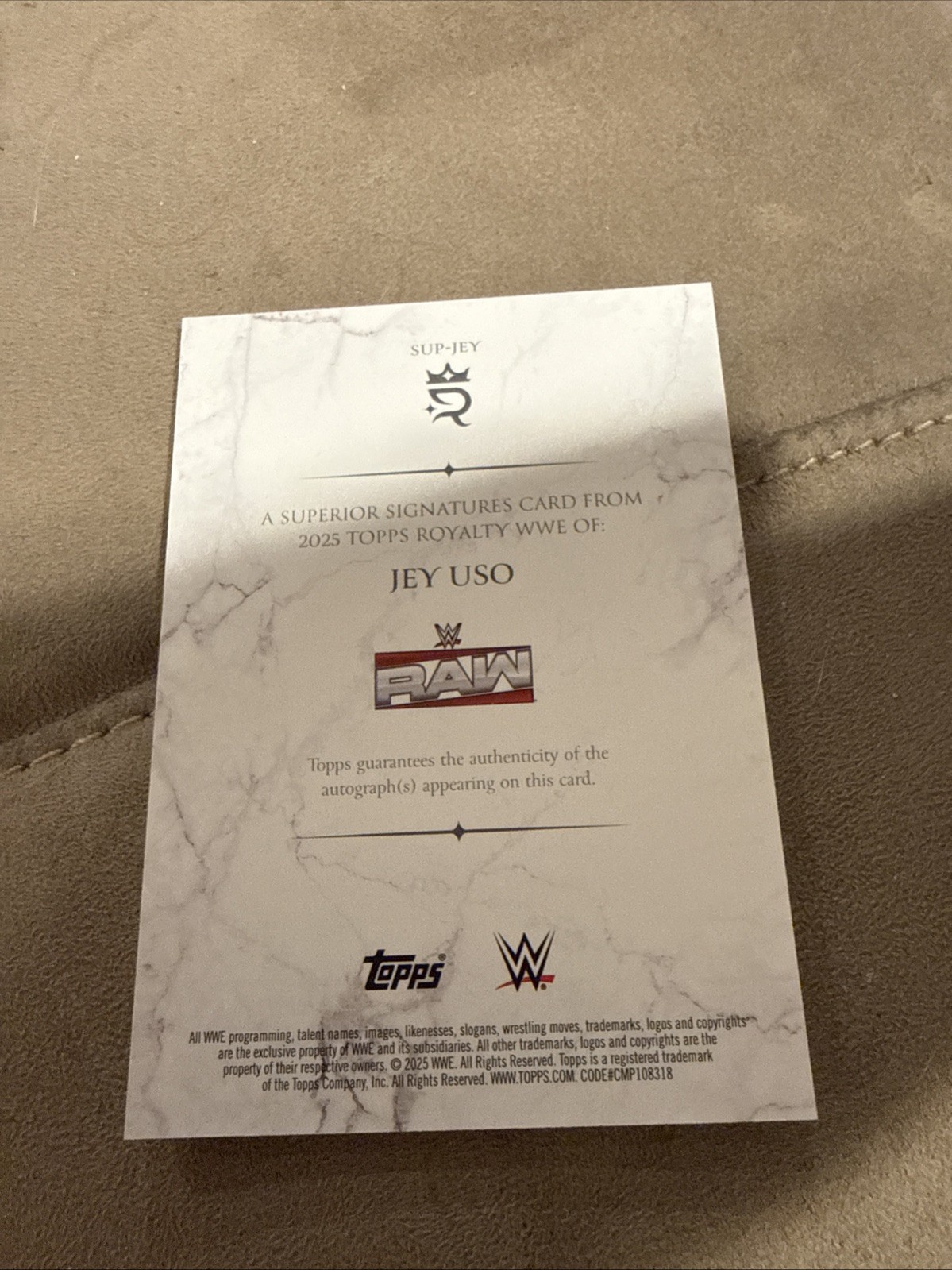 2025 Topps Royalty WWE Jey Uso Superior Signatures Auto Autograph #/99