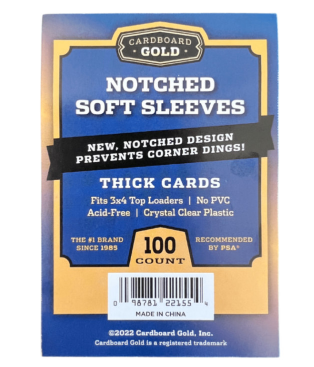 100 Cardboard Gold Notched Sleeves Standard and Thick Cards Easy Load No Dings!!