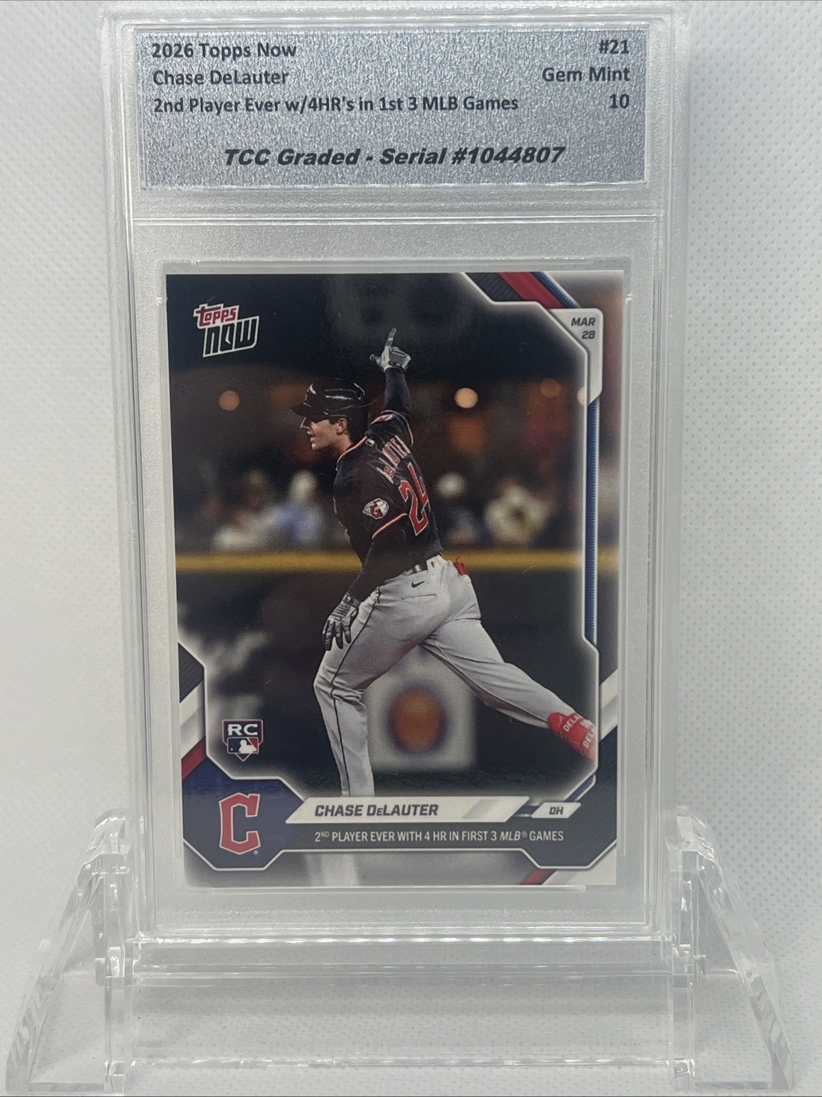 2026 Topps Now Chase DeLauter 4 HR 1st 3 Games TCC Graded Gem 10