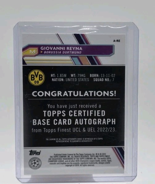 2023 TOPPS FINEST GIOVANNI Gio REYNA Silver Refractor AUTO AUTOGRAPH USA Soccer