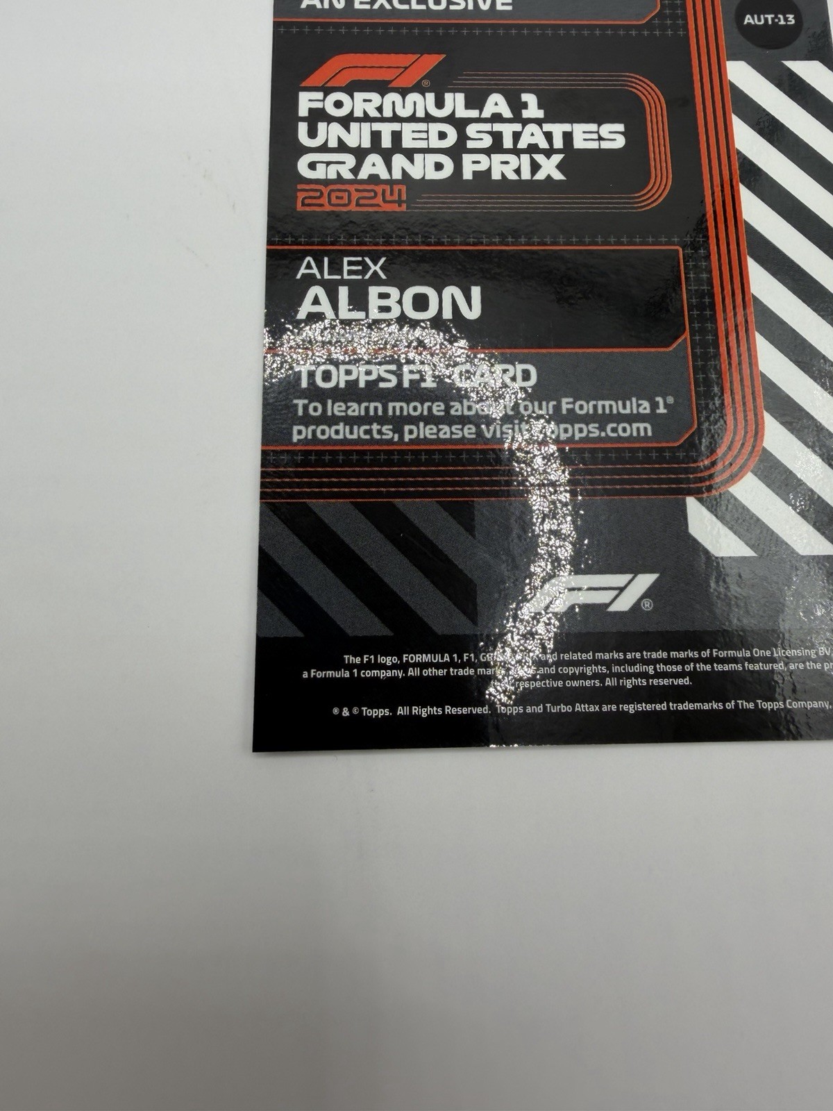 2024 Topps Alex Albon #AUT-13 F1 United States Grand Prix 2024 Exclusive