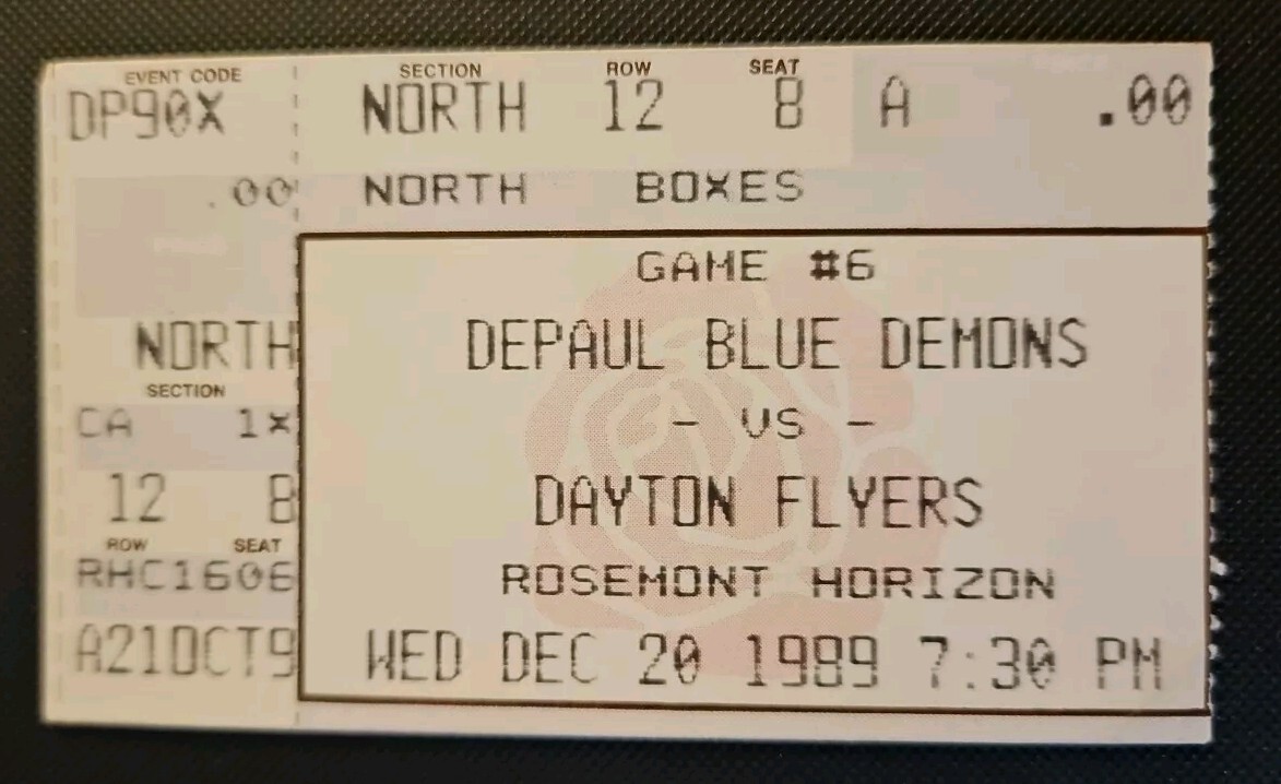 DePaul Blue Demons Dayton Flyers Basketball Ticket Stub 12/20 1989 Corbitt 16 Pt