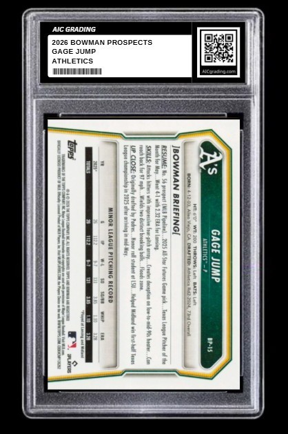 2026 Gage Jump 1st Bowman Prospects Card #BP-15 Athletics Mint Gem Graded 10