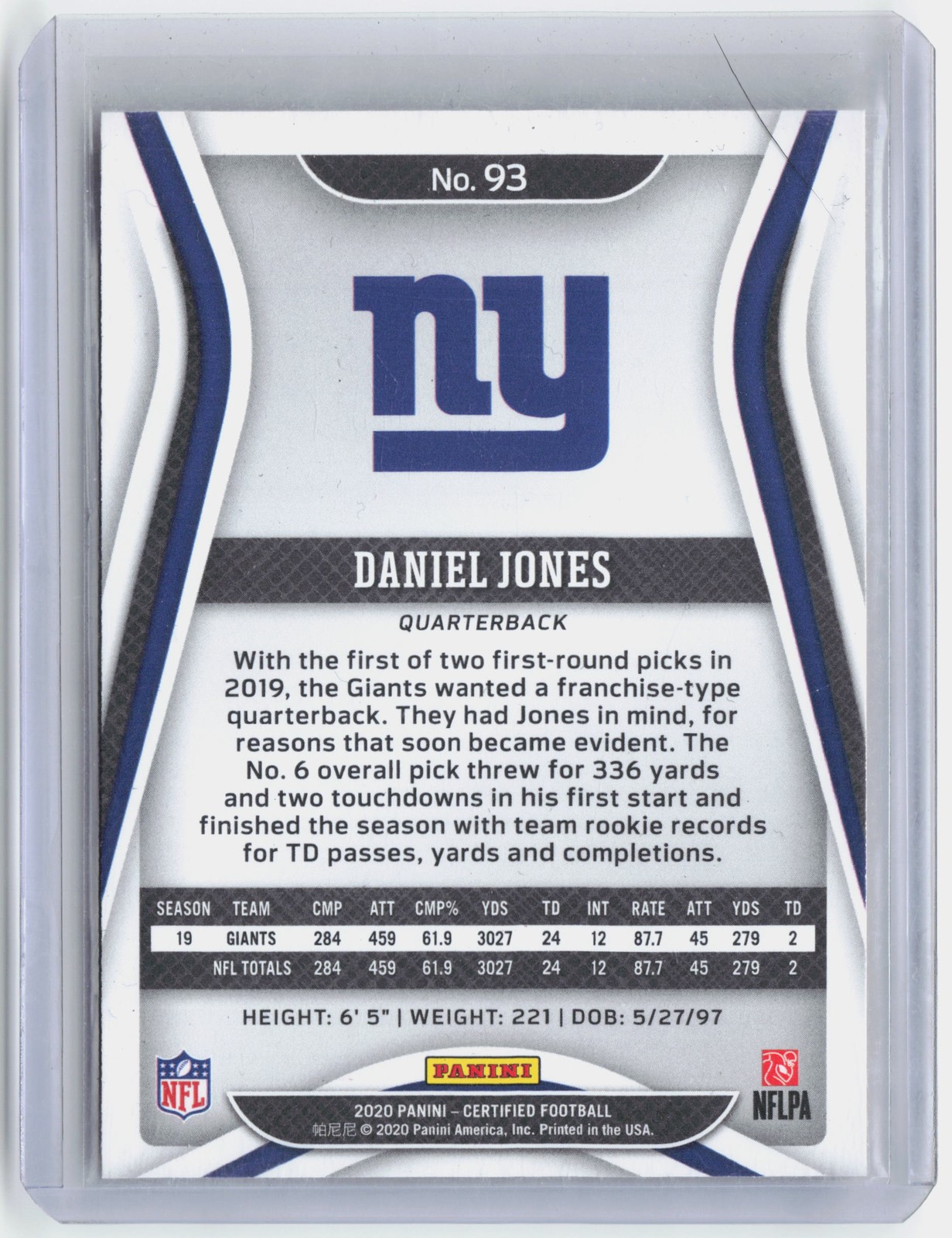 2020 Panini Certified #93 Daniel Jones Orange /199