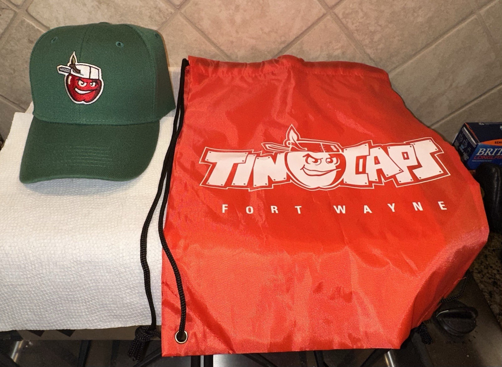 Fort Wayne TinCaps Authentic Collection Adjustable Green Hat & Drawstring Bag