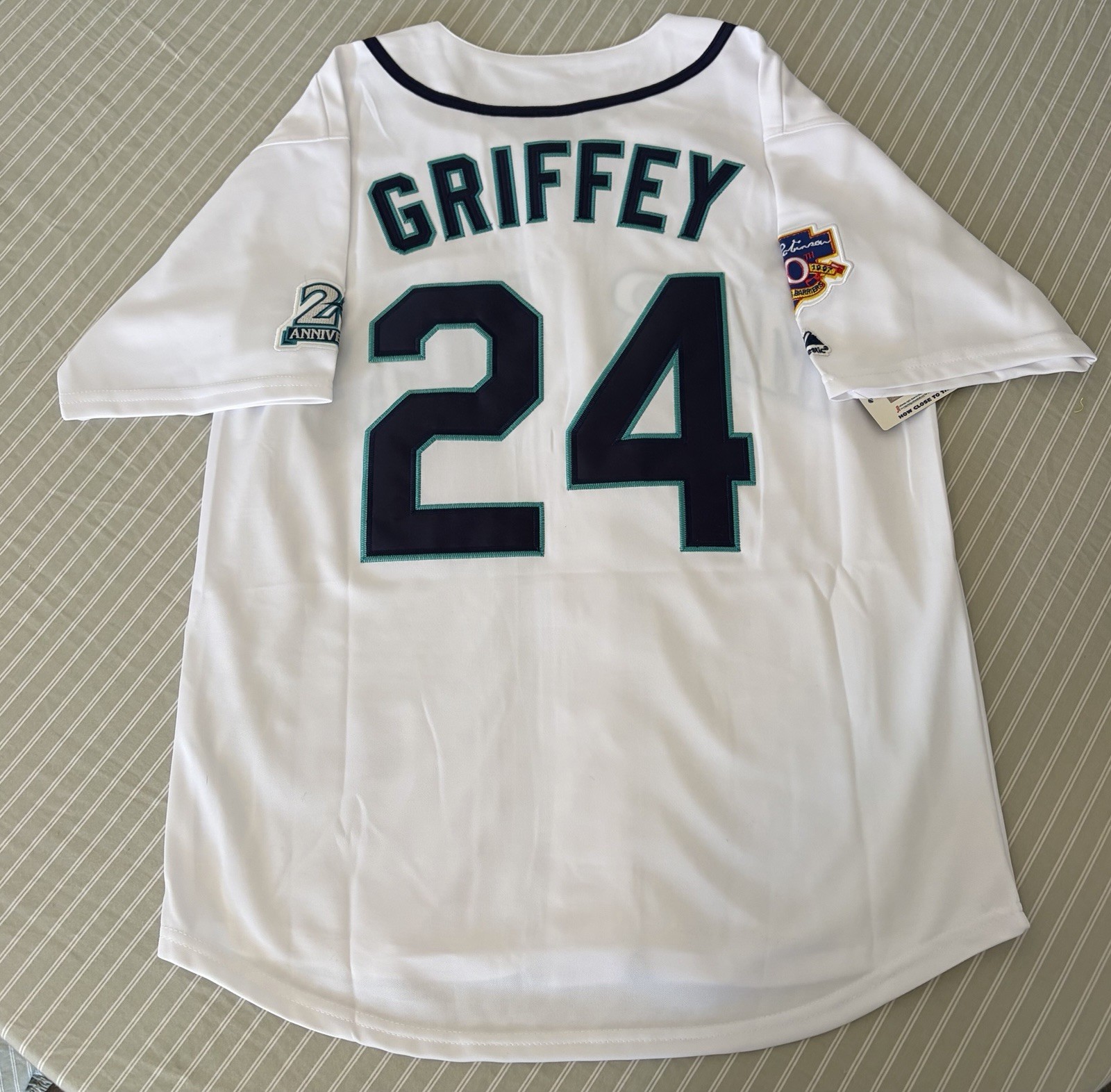 Ken Griffey Jr. Seattle Mariners 1997 White Jersey w/ Jackie 50th Patch Men’s