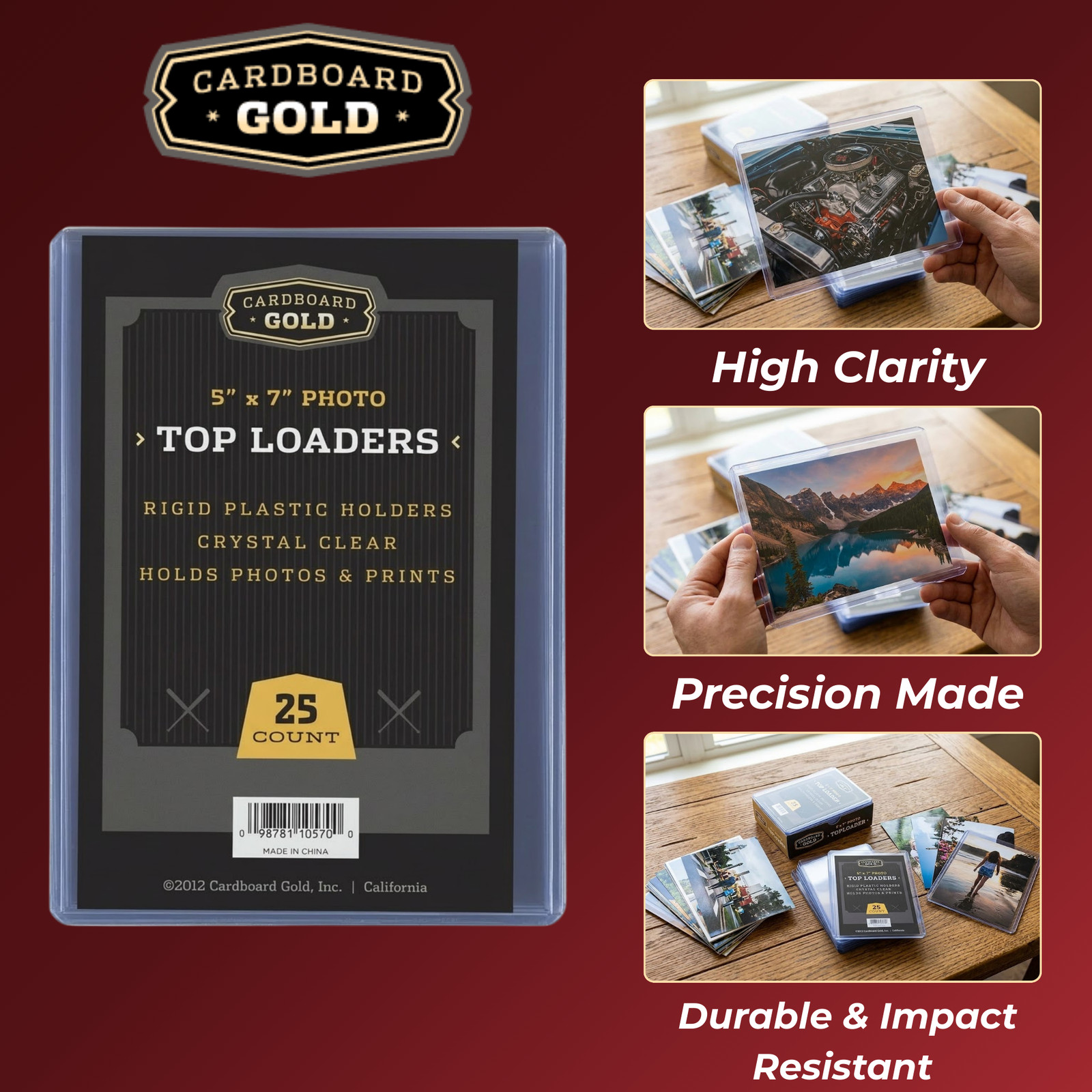 25ct Cardboard Gold 5×7 Top Loaders for Postcards/Photos – Clear Rigid PVC