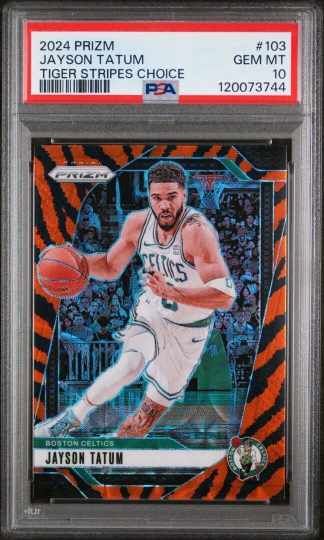 24/25 PRIZM CHOICE TIGER STRIPE SP #103 JAYSON TATUM PSA 10 – POP 1
