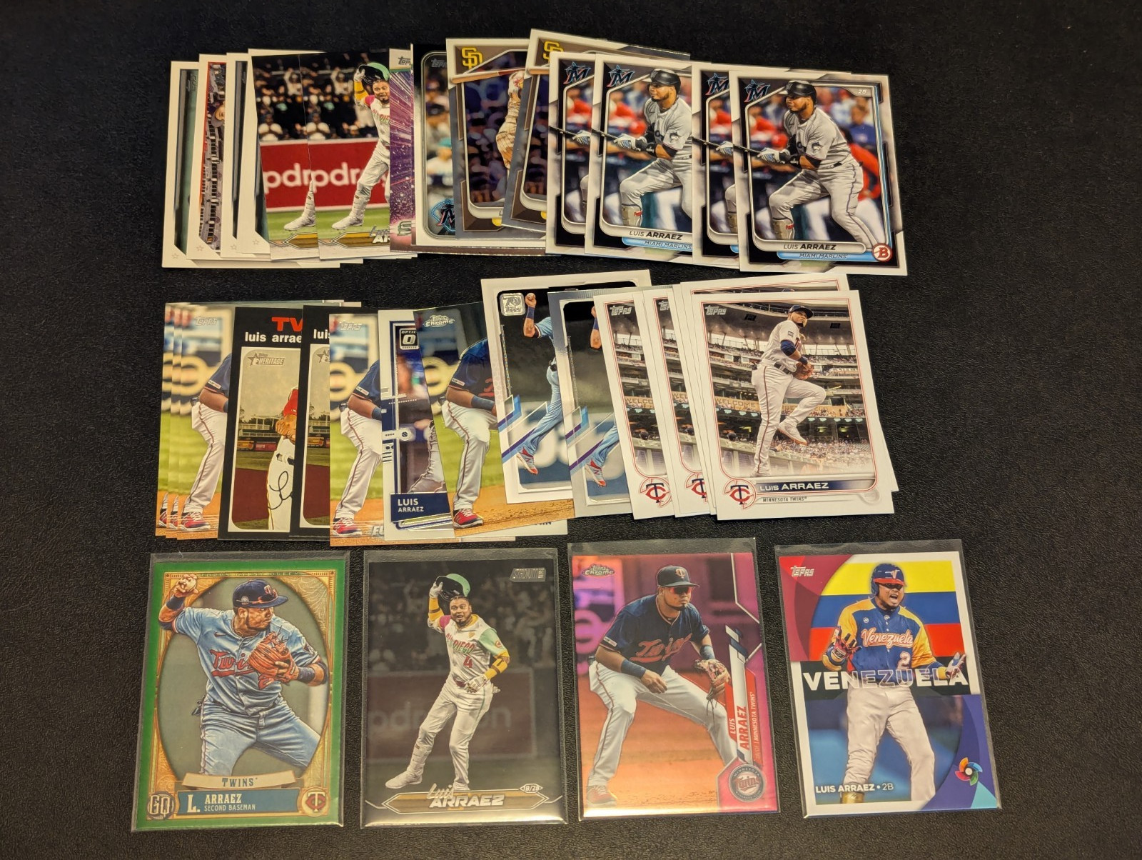 Luis Arraez – 39 Card Lot – Topps Bowman Inserts Parallels Twins Padres Marlins