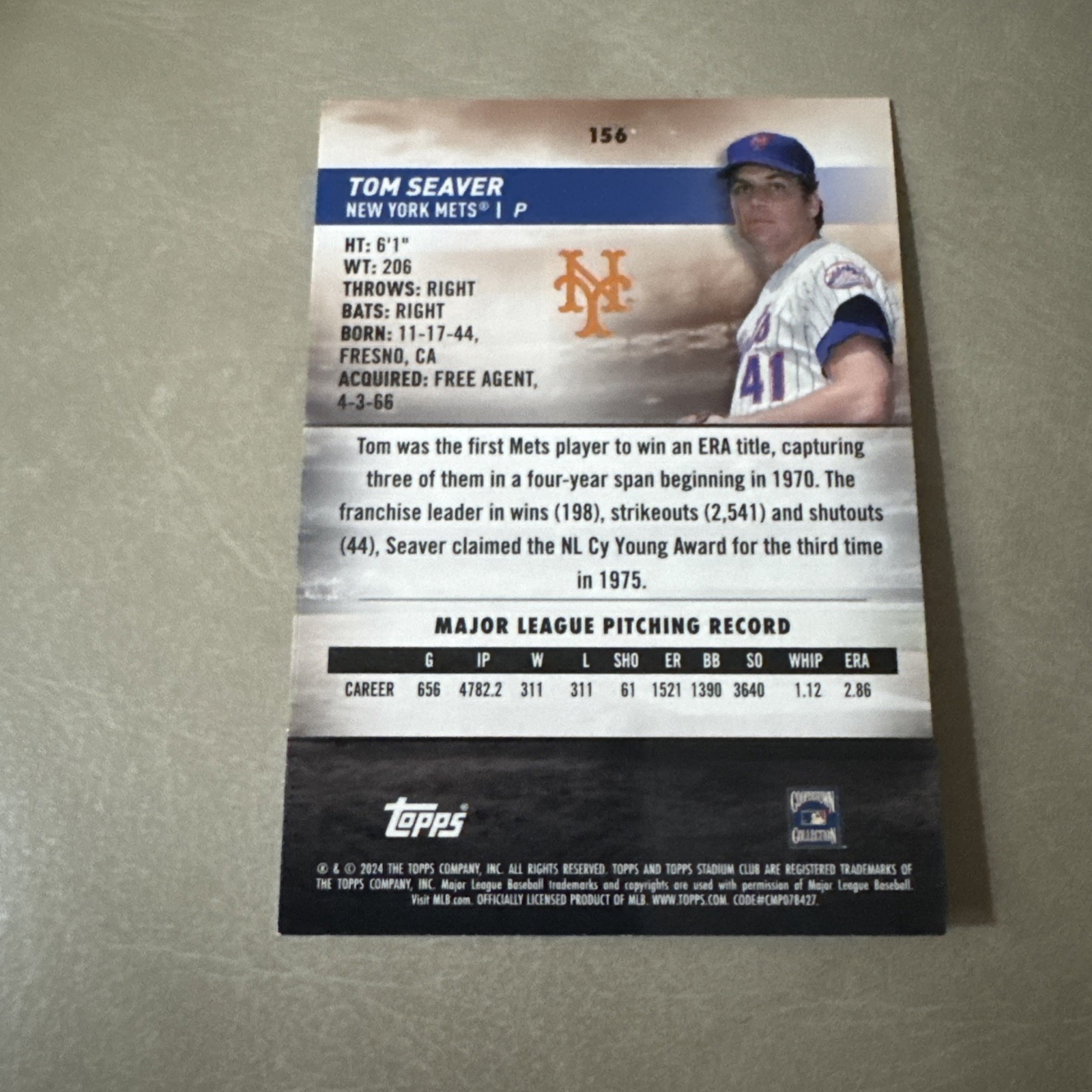 2024 Topps Stadium Club – #156 Tom Seaver New York Mets 🚨