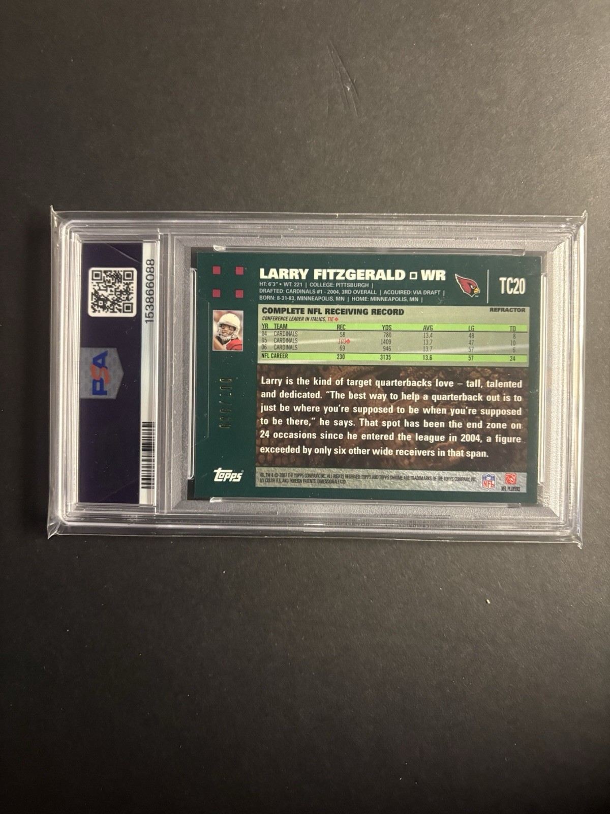 2007 Topps Chrome – Larry Fitzgerald #TC20 White Refractor /869 Hall Of Fame 26
