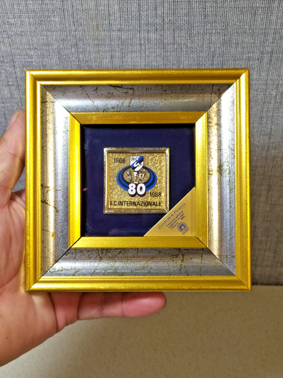 Inter Milan 1988 80th Anniversary Framed Gold Leaf Art COA Carter Italy Vintage