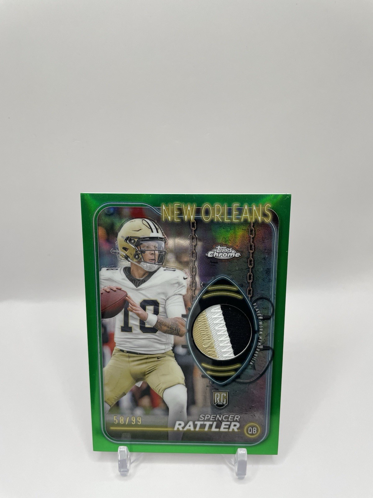 2024 Topps Chrome – Rookie Relics Spencer Rattler #CRR-SR Green Refractor /99