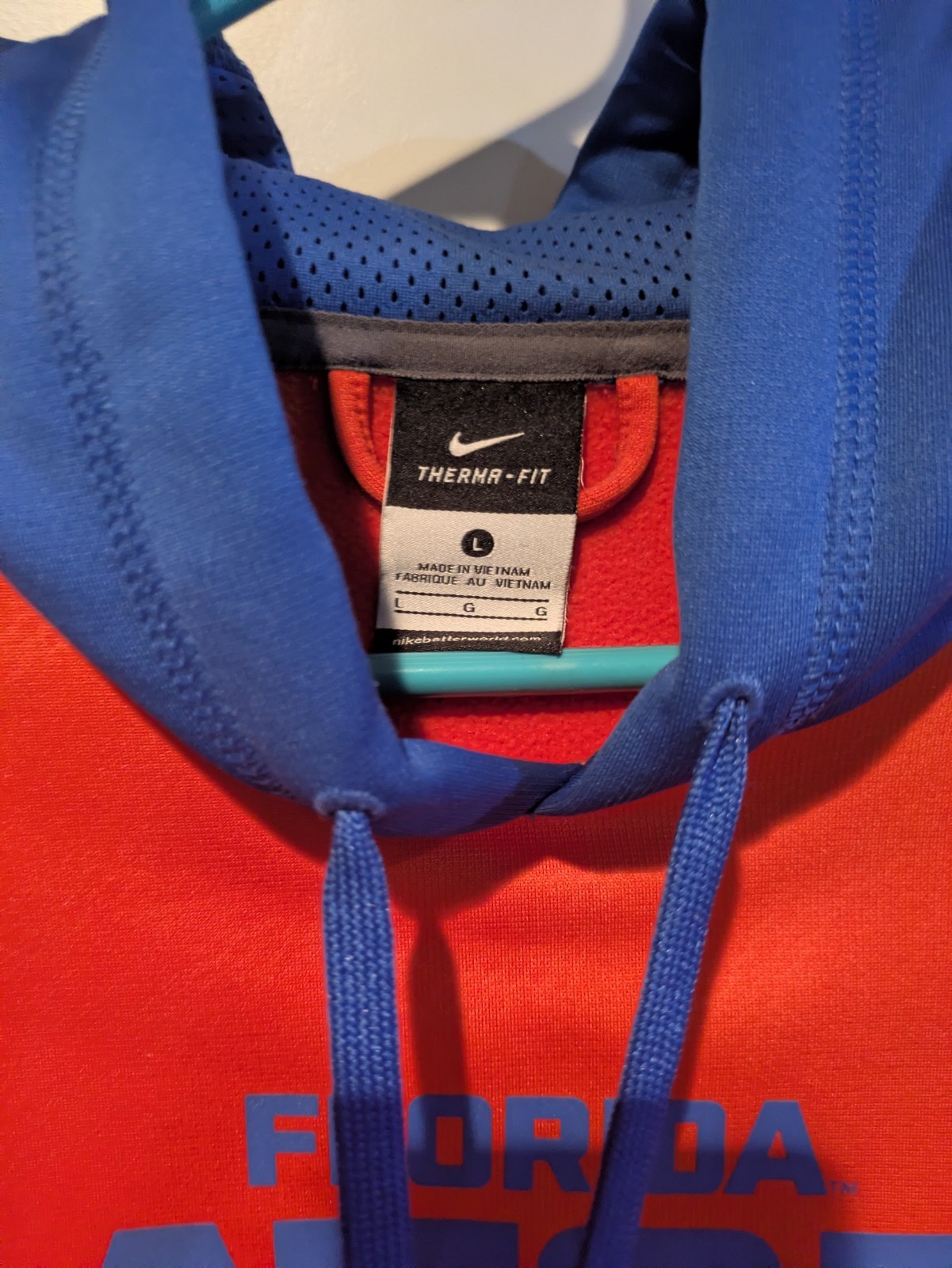 FL Gators Sweatshirt Hoodie Men Large Orange/Blue NCAA Football Nike Therma-FIT