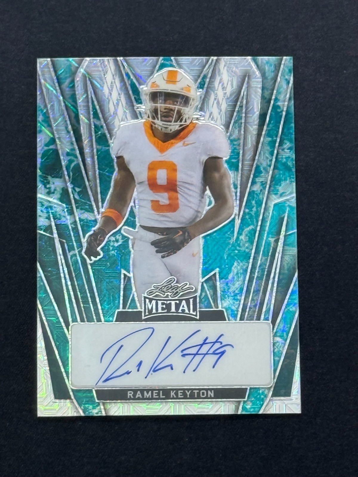 Ramel Keyton 2024 Leaf Metal Football #BA-RK1 Auto Teal Mojo 2/4