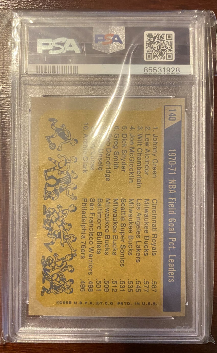 Wilt Chamberlain Lew Alcindor 1971 Topps NBA FG PCT. LEADERS #140 PSA 6