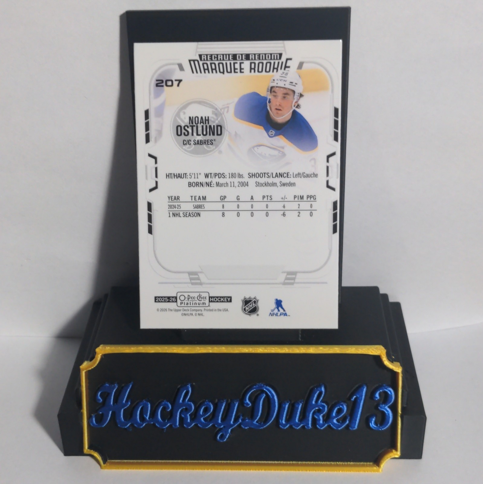 O-Pee-Chee Platinum Marquee Rookie Noah Ostlund #R-96 Buffalo Sabres NHL