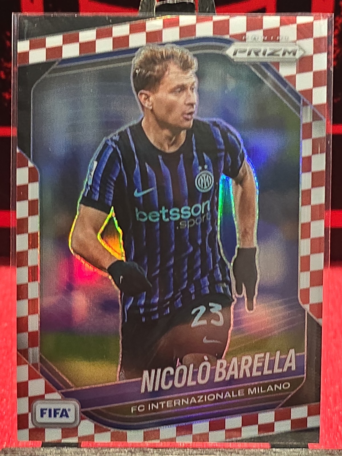 Nicolo Barella 2025-26 Panini Prizm FIFA Red White Checker SP Inter Milan Italy