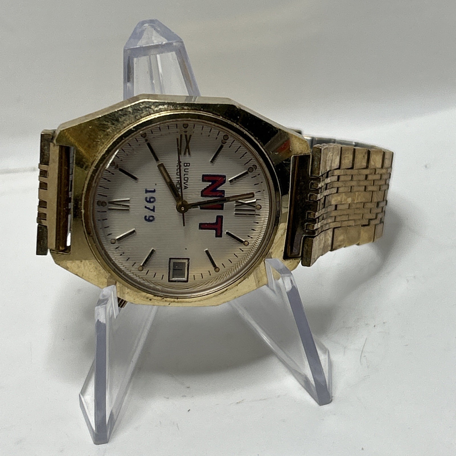 Vintage 1979 NIT Basketball Bulova Accutron Watch Gold Tone Bracelet Working