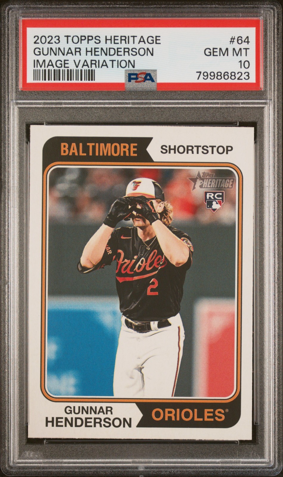 Gunnar Henderson 2023 Topps Heritage #64 Rookie Image Variation PSA 10 RC SP
