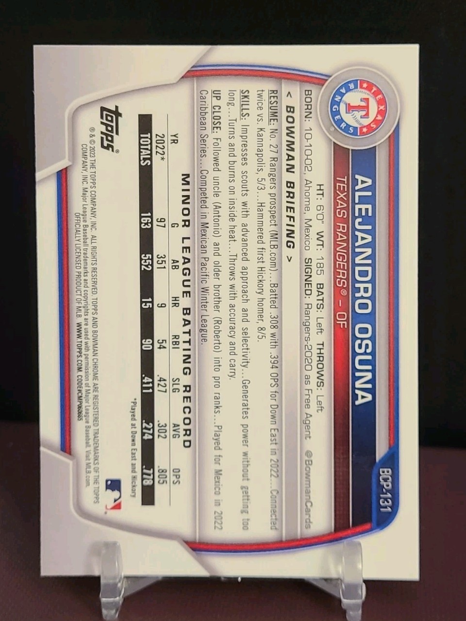 2023 Bowman – Chrome Prospects Alejandro Osuna #BCP-131 1st Bowman RC