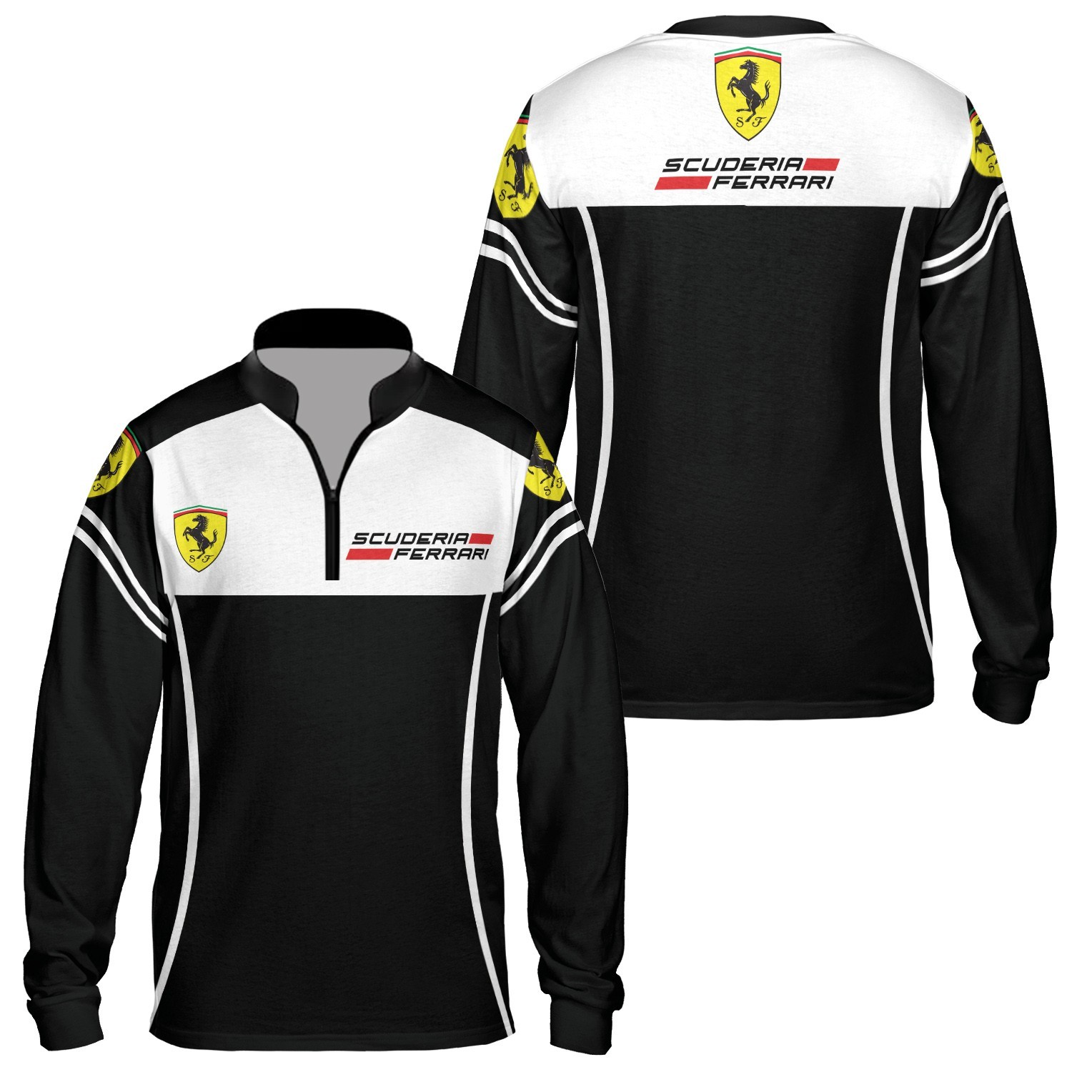 NEW Custom Name Men’s Scuderia Ferrari Logo Zip Long Sleeve Shirt – All Size