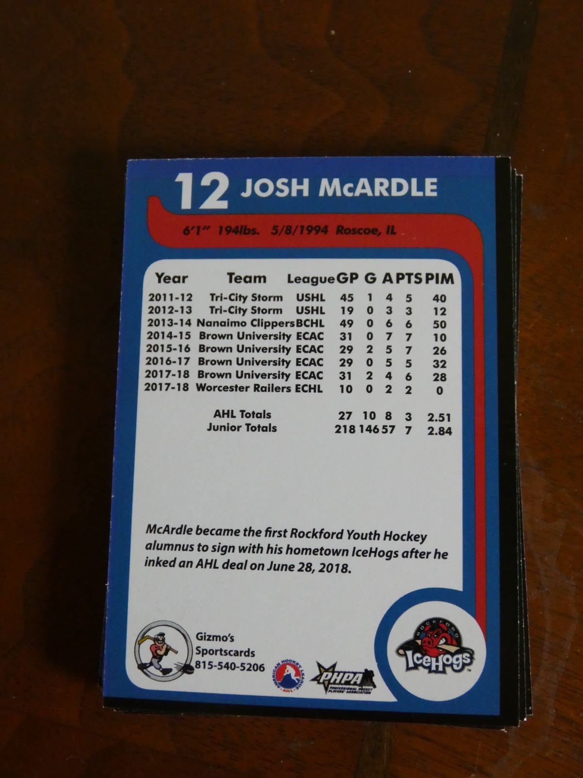 2018-2019 Rockford IceHogs team issue hockey cards 30 Card Lot All Different