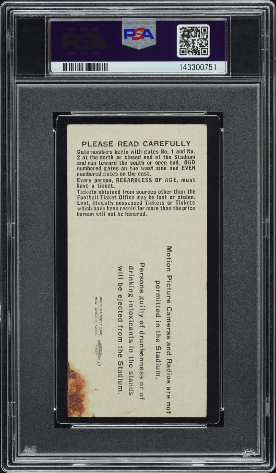 PSA 3 – SNOW BOWL OHIO STATE BUCKEYES MICHIGAN WOLVERINES 1950 NCAA FULL TICKET