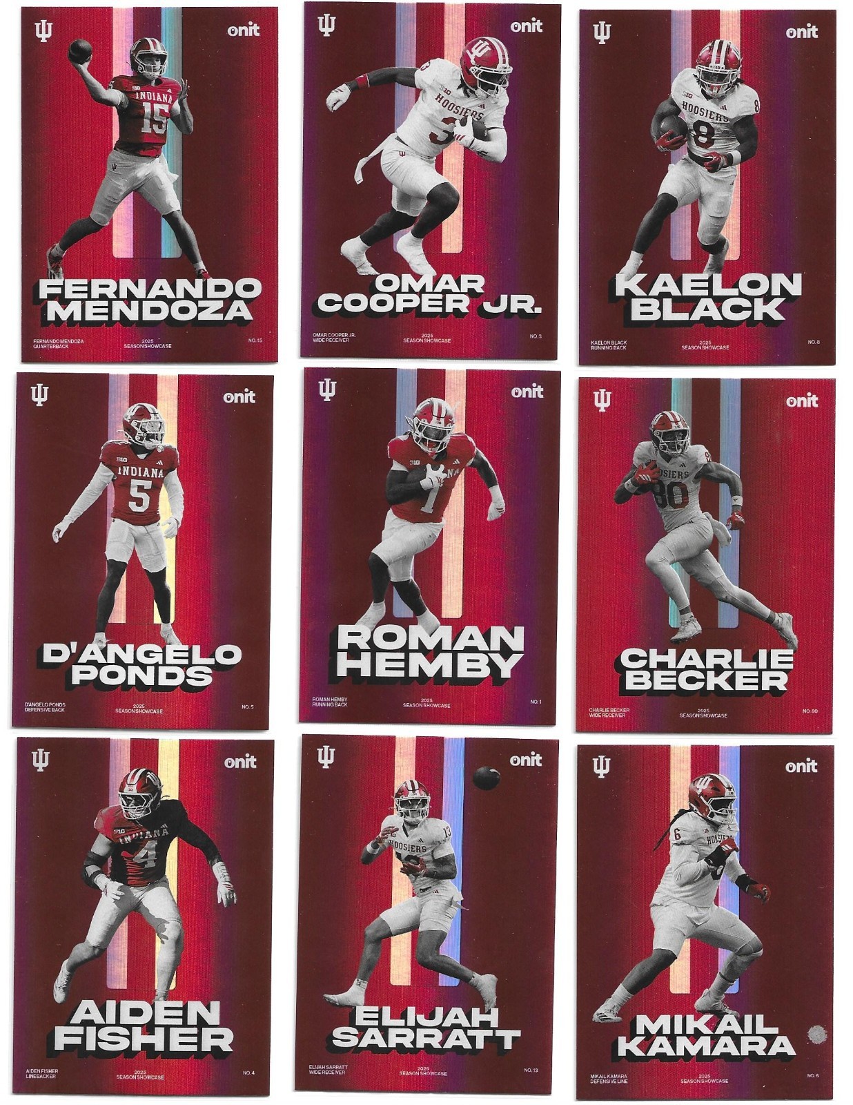 Indiana Hoosiers Onit 2025 Season Showcase Full Retro Set – 9x Stars w/ Mendoza