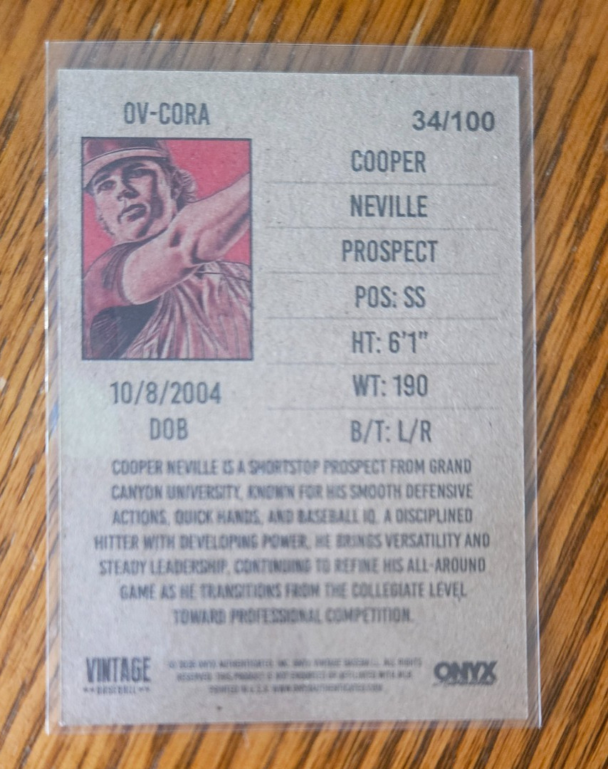 Cooper Neville -2026 Onyx Authenticated Vintage Teal Green #/100 OV-CORA