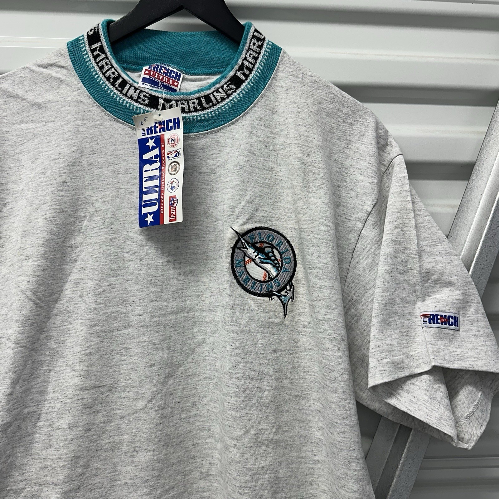 Vintage Florida Marlins Trench T Shirt Made In USA Men’s L Grey MLB SnapBack MIA