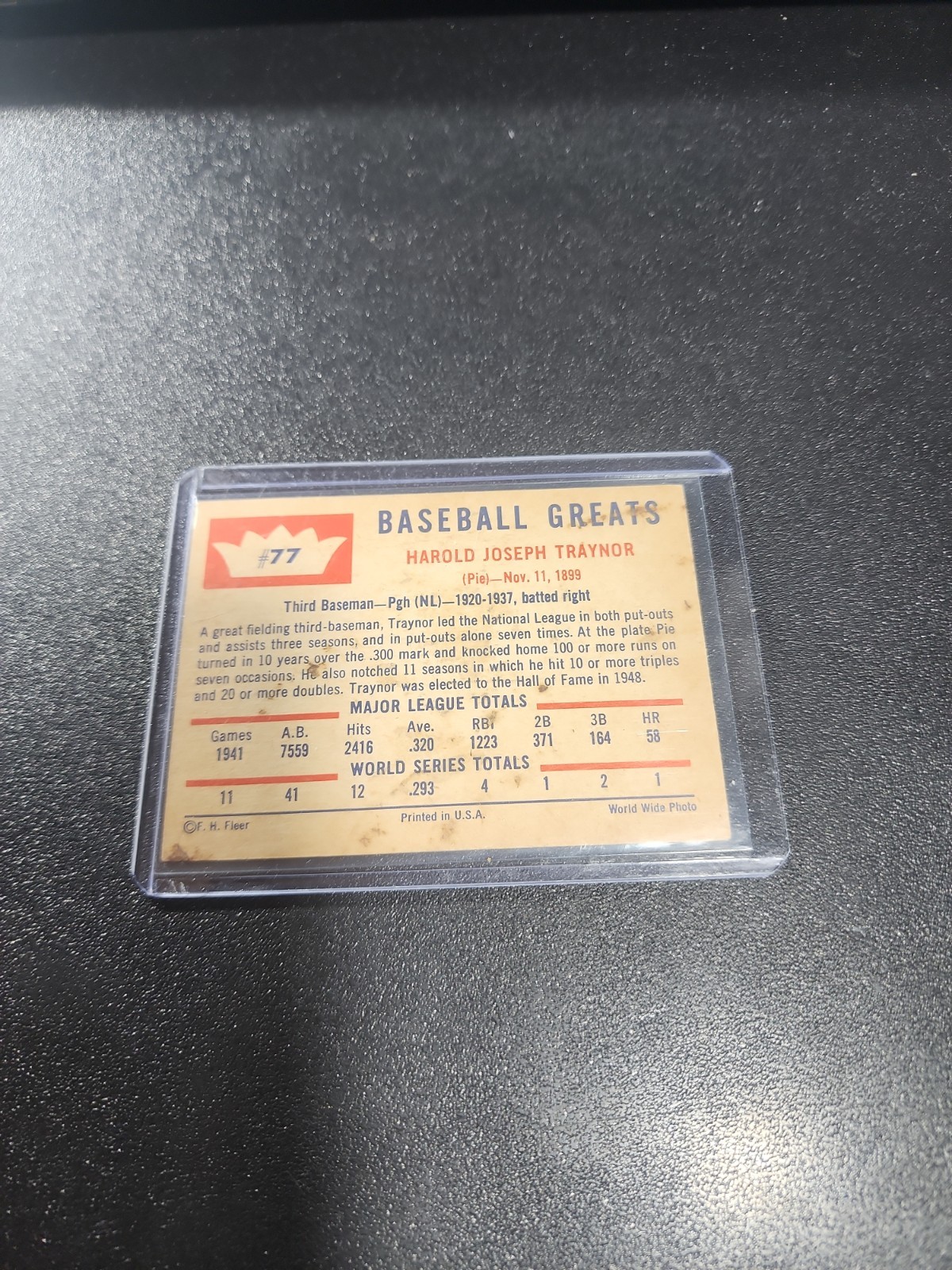 1960 Fleer Baseball Greats – Pie Traynor #77