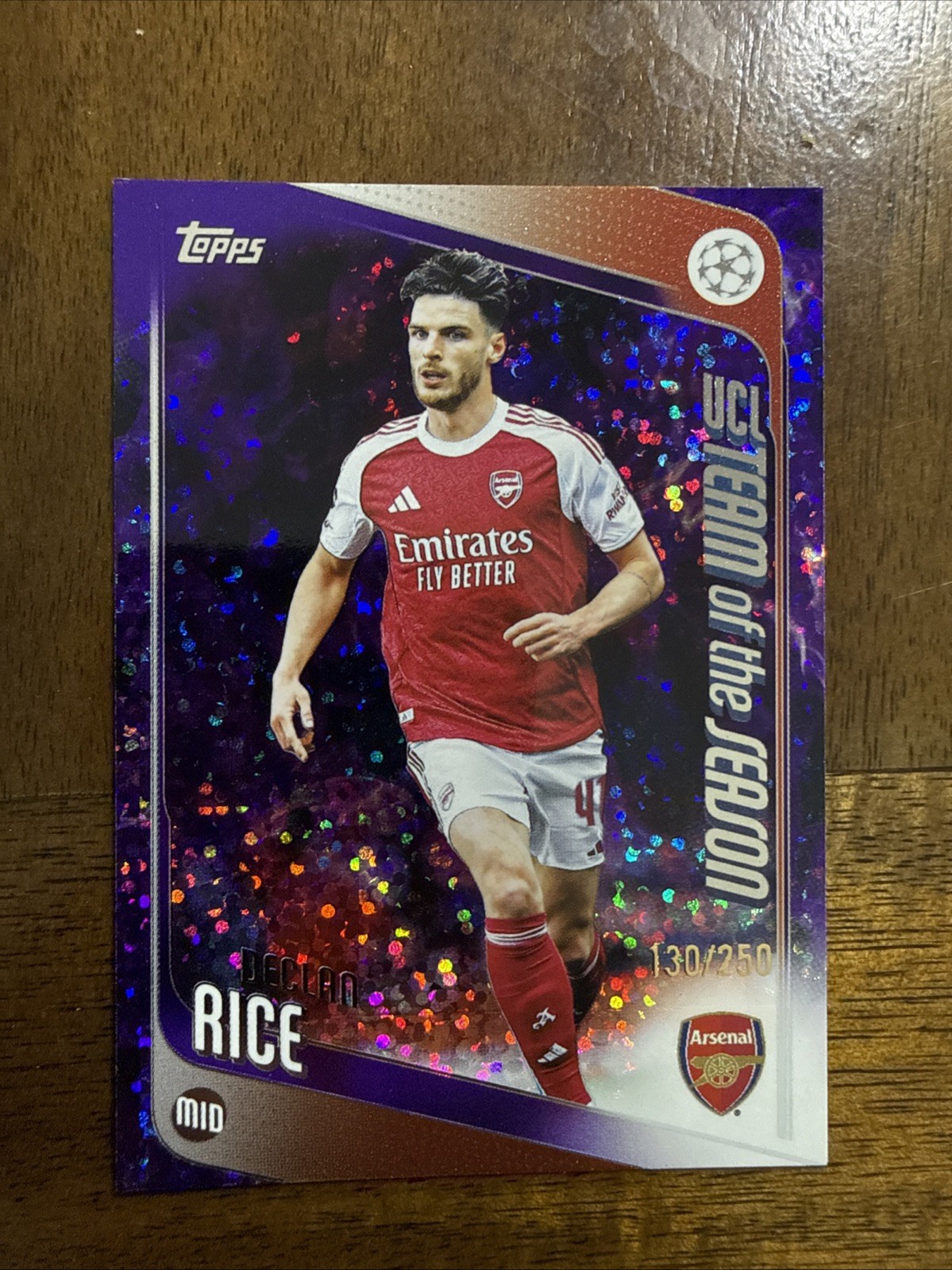 Topps Declan Rice Arsenal UEFA Champions League UCL Team Purple Sparkle /250