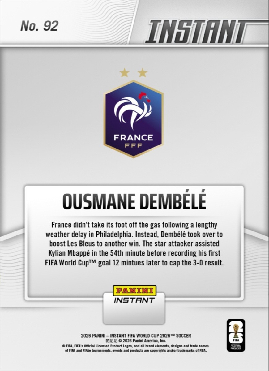 Ousmane Dembele 2026 Panini Instant FIFA World Cup #92 France Presale