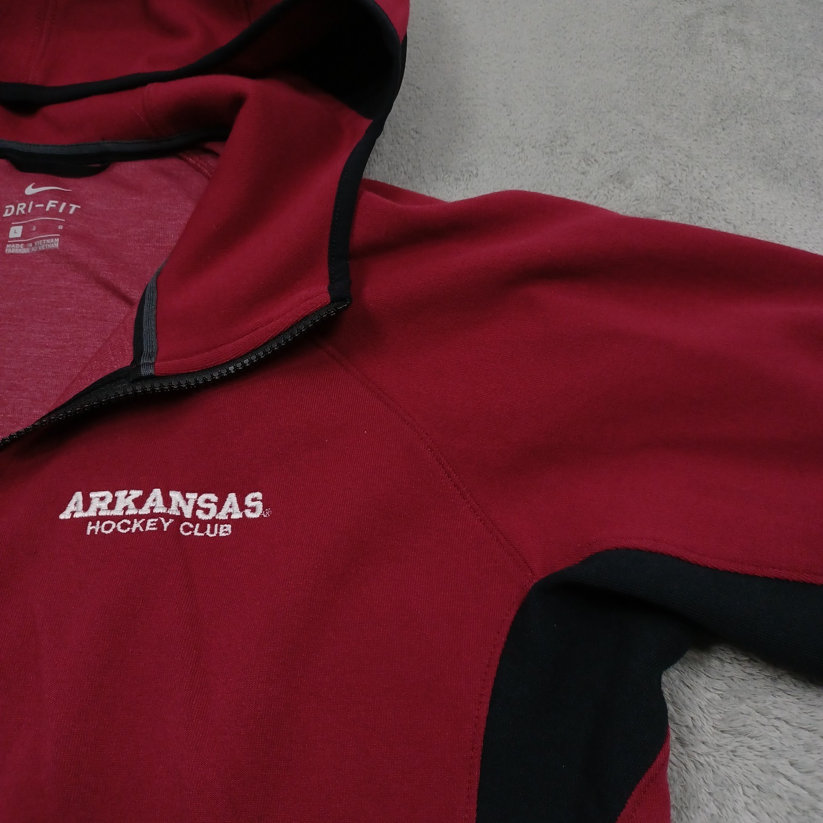 Arkansas Razorbacks Jacket Mens Large Red Nike Hockey Hooded Full Zip