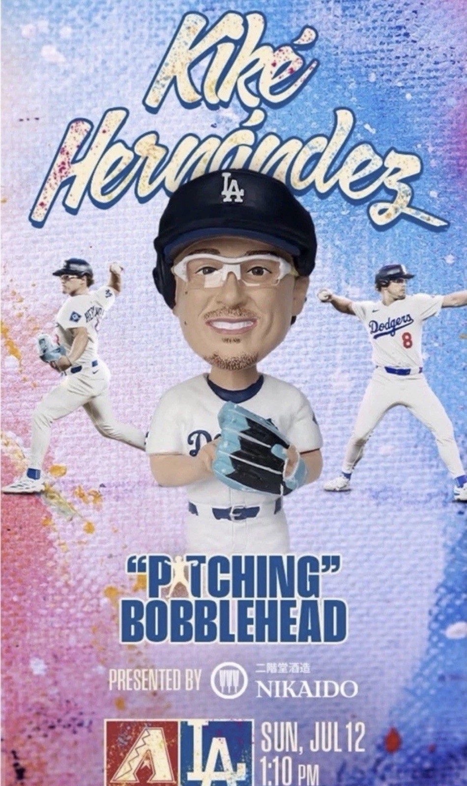 🌈🧢Kike Hernandez Pitching Helmet Dodgers Bobblehead SGA 7/12/26 IN HAND🧢🌈
