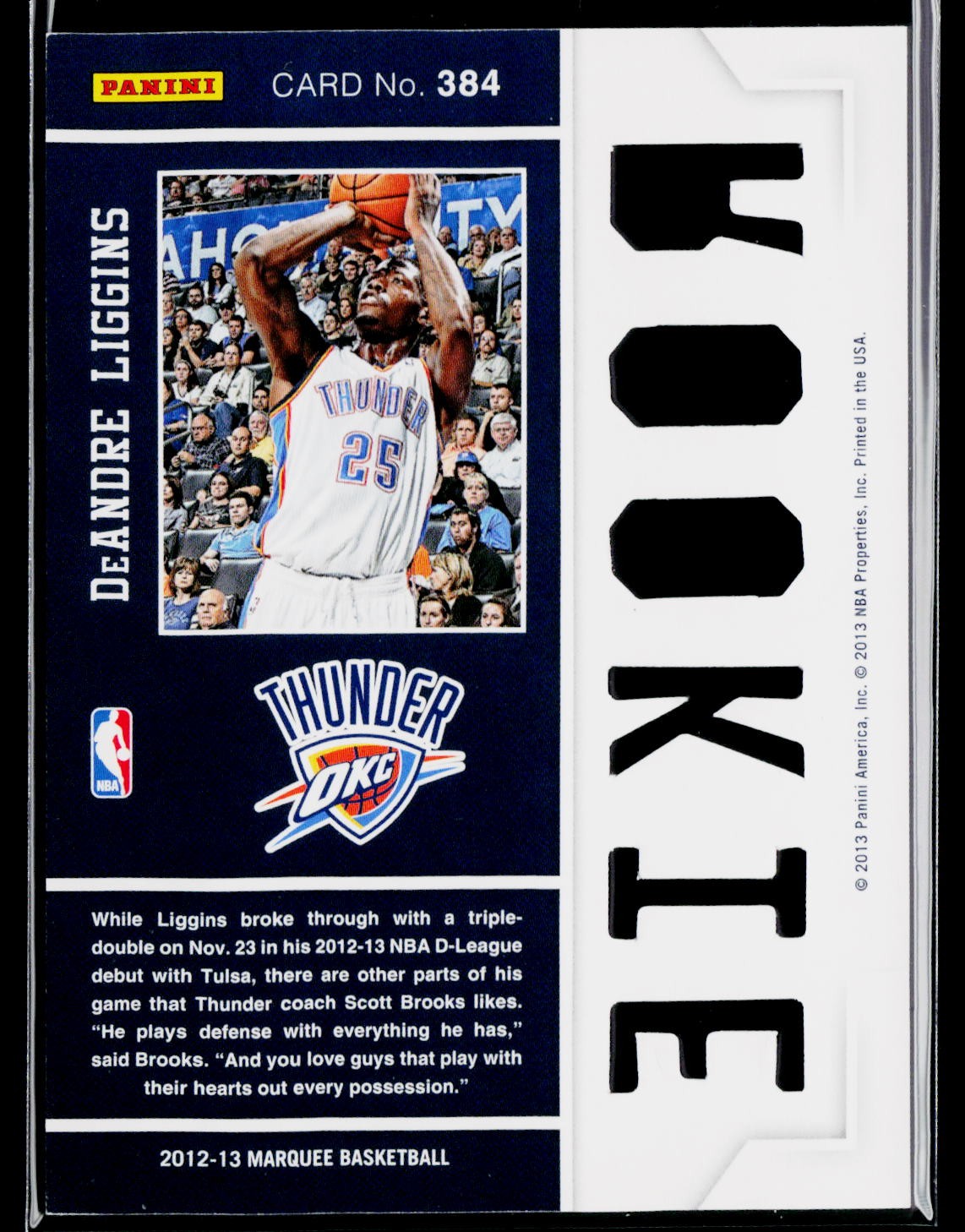 DeAndre Liggins 2012-13 Panini Marquee #384 Rookie Oklahoma City Thunder RC