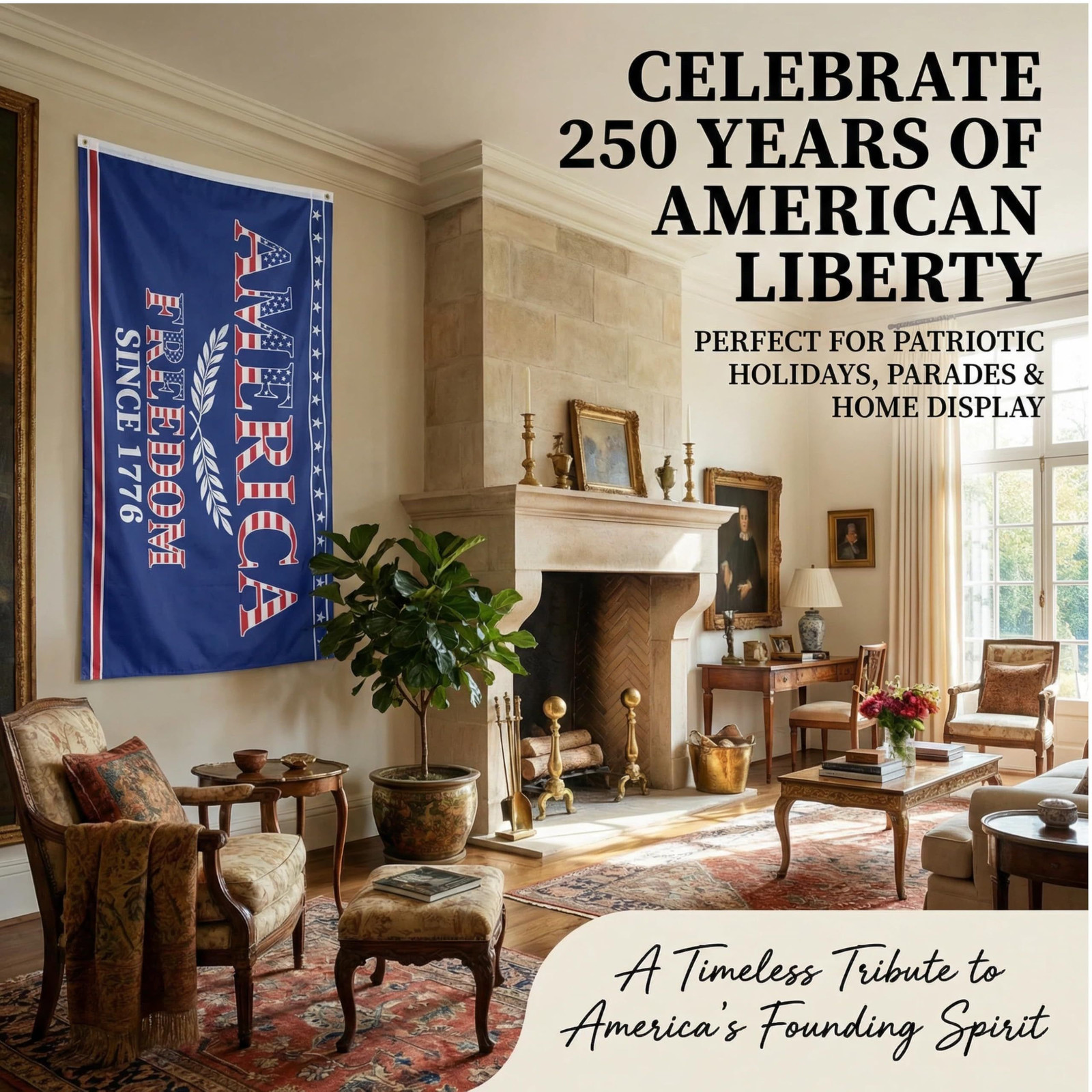 250 Anniversary USA Flag, 250 Year American 36 inches by 60 inches, blue、red