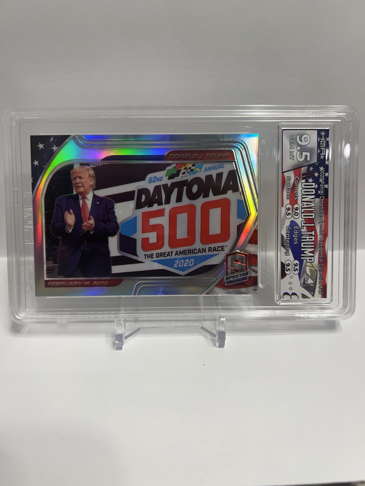 Donald J. Trump 2020 Panini Chronicles Spectra Daytona 500 #45 hga 9.5