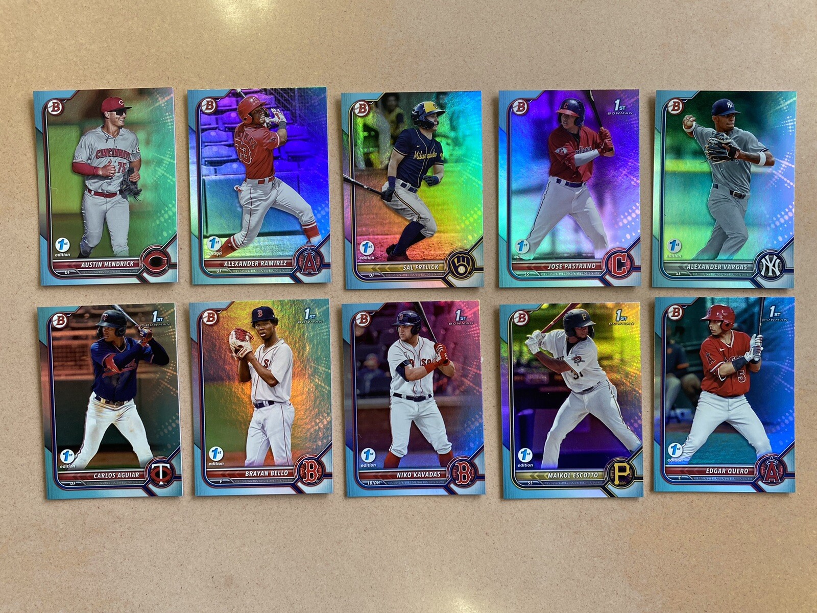 2022 Bowman 1st Edition Ski Blue Foil 10 Cards Lot