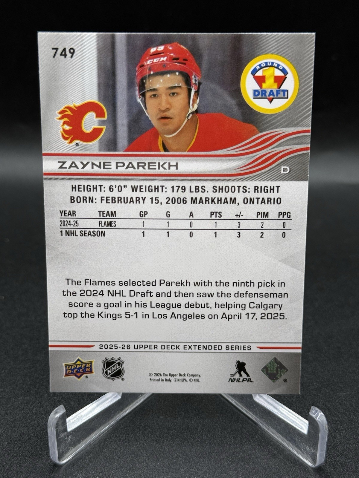 2025-26 Upper Deck Extended Series Zayne Parekh 1st Round Draft – Calgary Flames