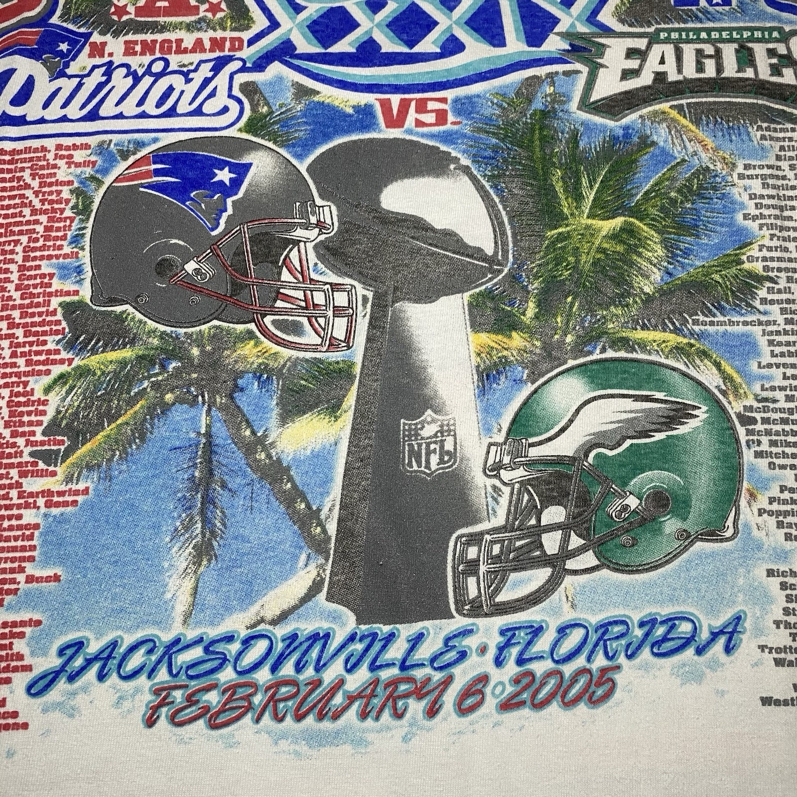 Vtg NFL Super Bowl XXXIX 39 T Shirt LG New England Patriots Philadelphia Eagles