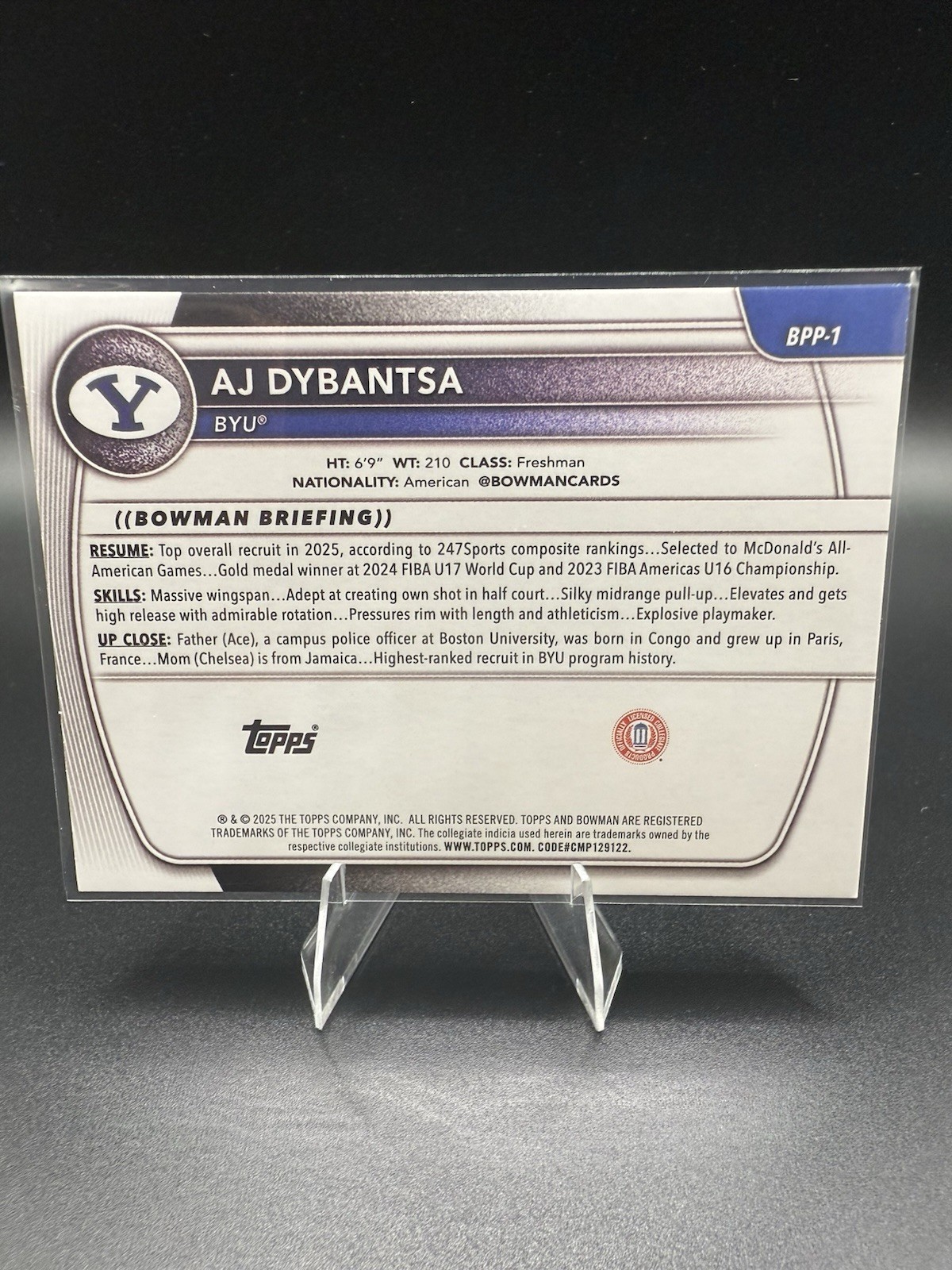 2025 Topps 1st Bowman U Prospect AJ Dybantsa SSP Green Paisley Pattern BPP-1 /99