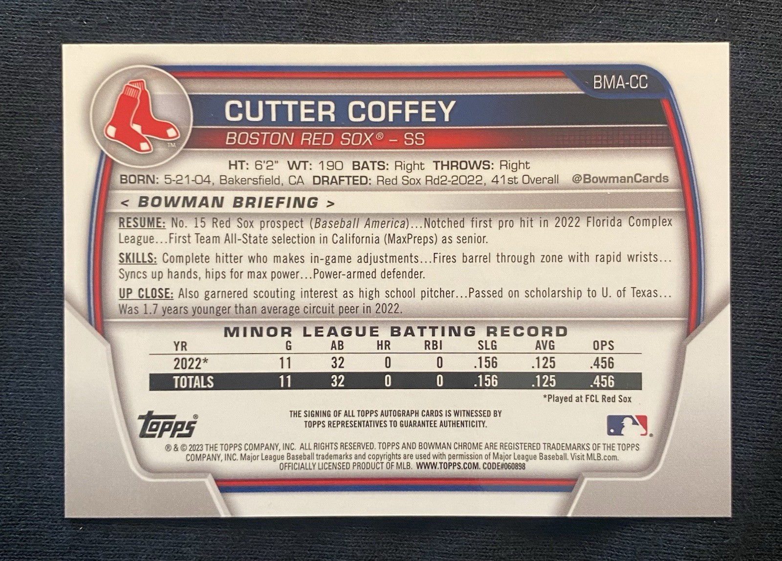 2023 Bowman – Chrome Prospect Mega Box Autographs Cutter Coffey #BMA-CC (AU, RC)