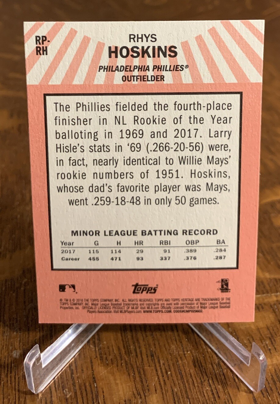2018 Topps Heritage Rookie Performers Rhys Hoskins #RP-RH Phillies RC