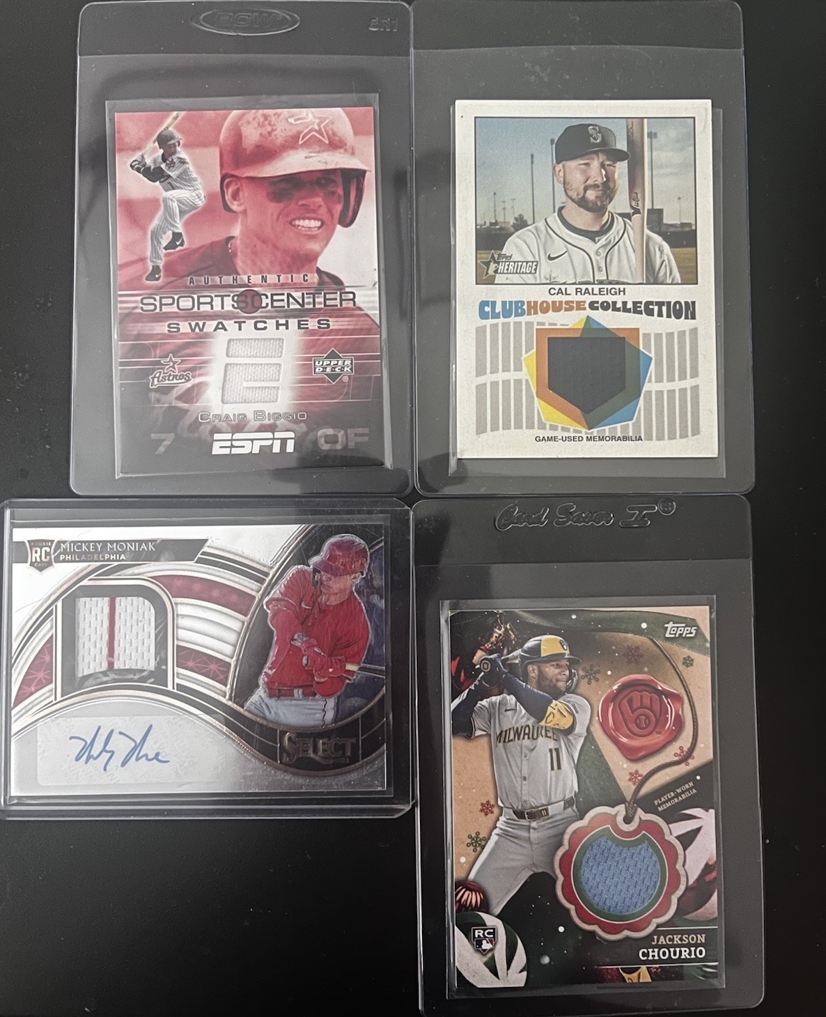 MLB 4-Card Lot-3 Relics + 1 Rookie Patch Auto! Raleigh, Chourio, Biggio, Moniak!