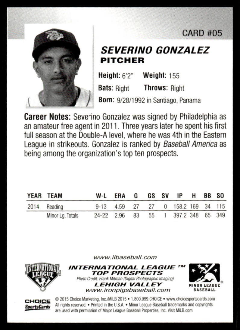 2015 Severino Gonzalez Choice Minor League Rookie Card AAA Top Prospects